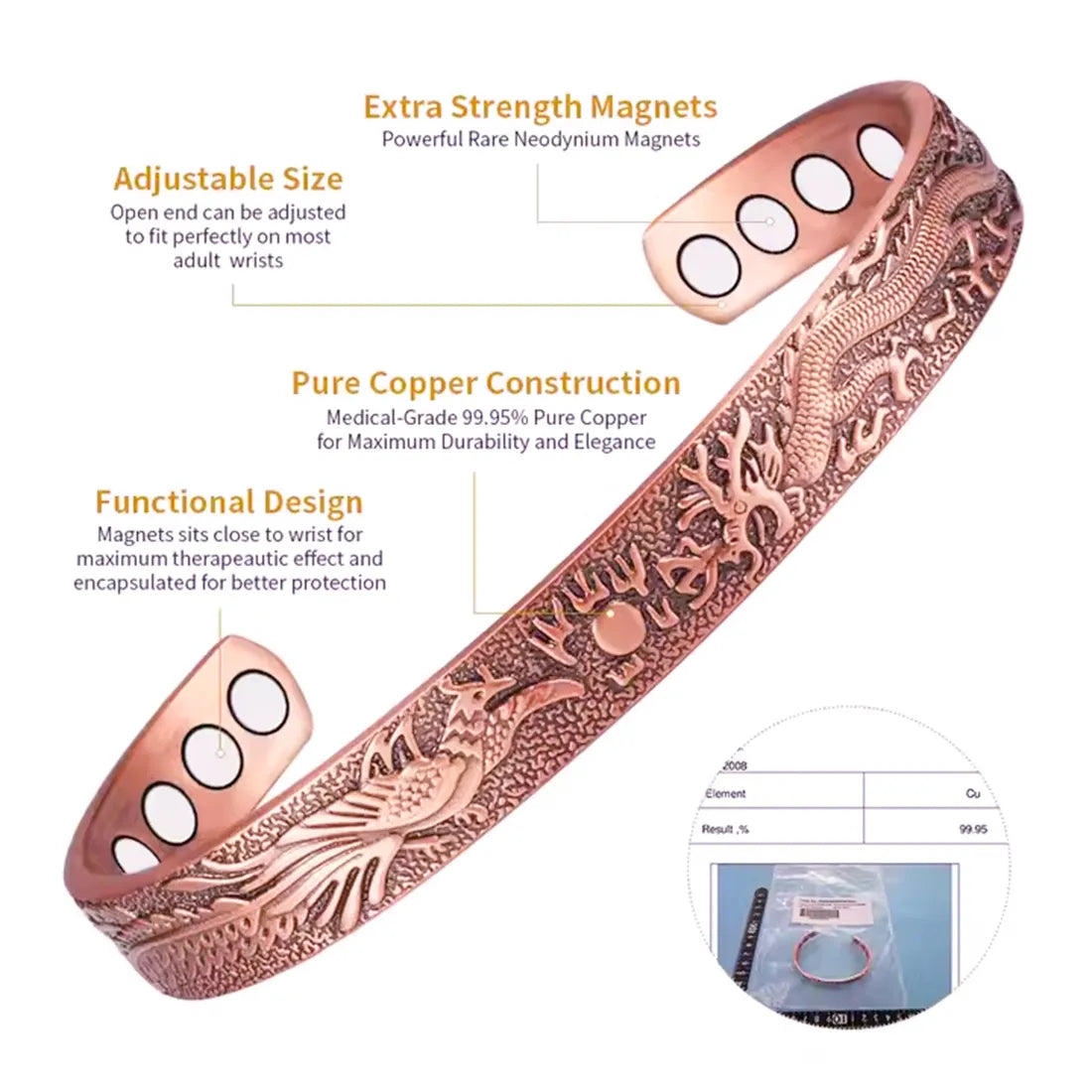 Pure balance copper bracelet with magnets