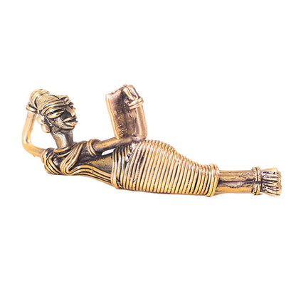 A Leisurely Read Handmade brass figurine in Dhokra art