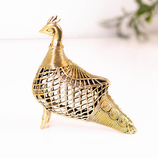 Golden Peacock Brass Figure