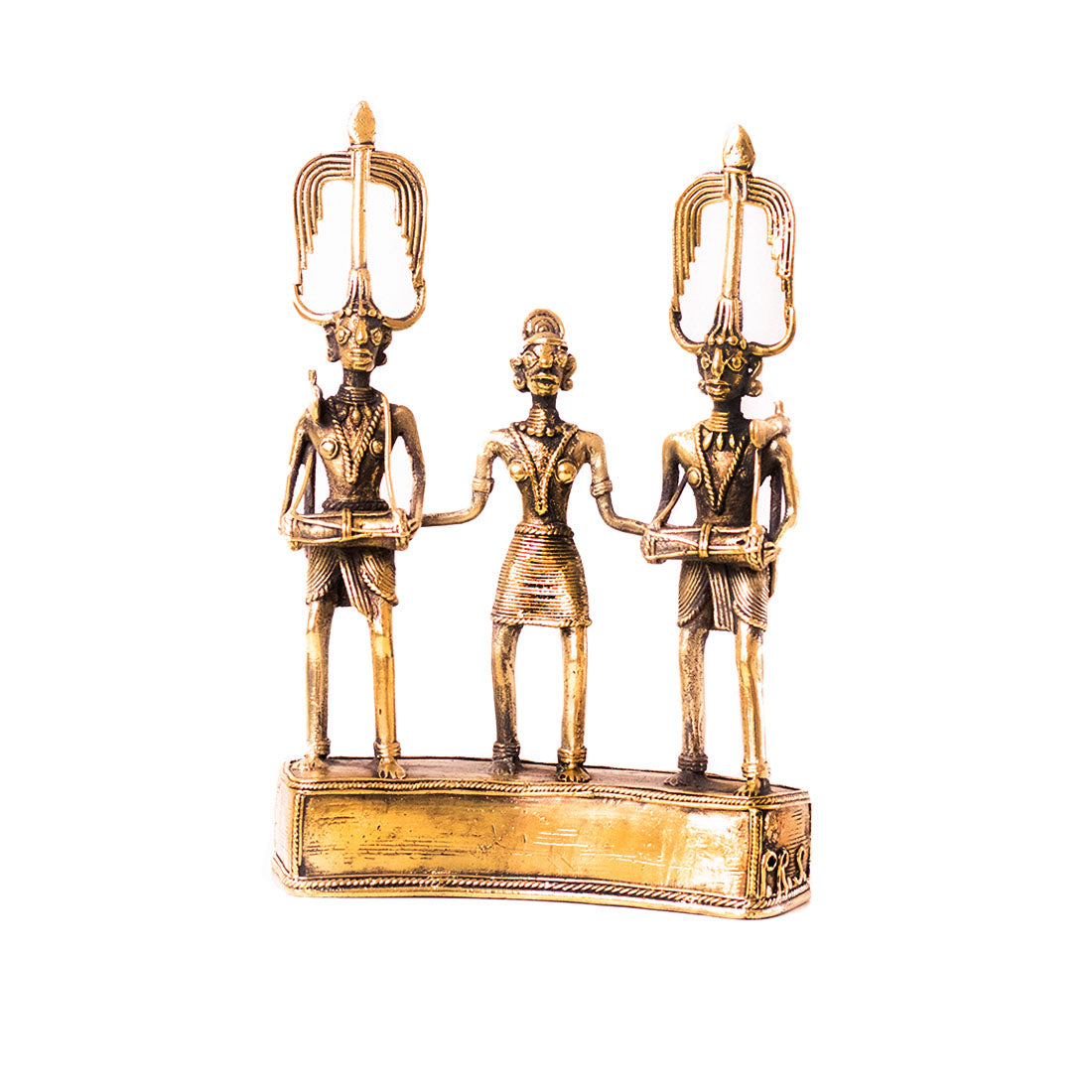 Brass Figurine of Three Tribe Musicians in Dhokra Art
