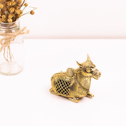 Golden Bull Handmade Brass Figurine in Dhokra Art