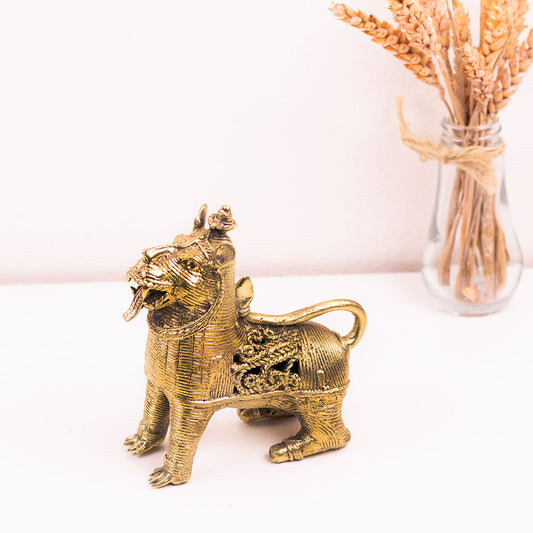Golden Lion Brass Figure in Dhokra Art
