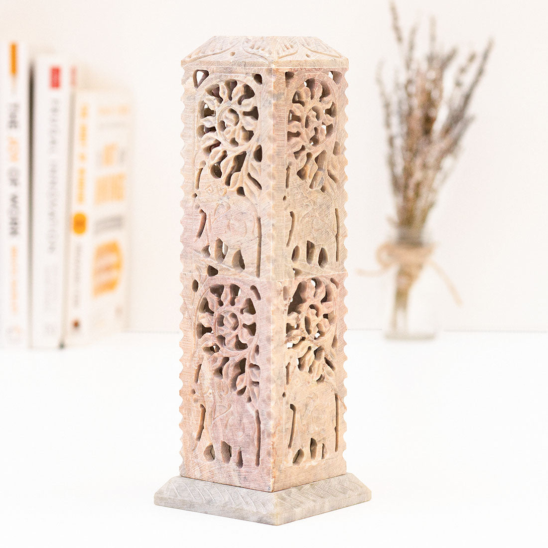Soapstone 'Vine Tower Candle Stand'
