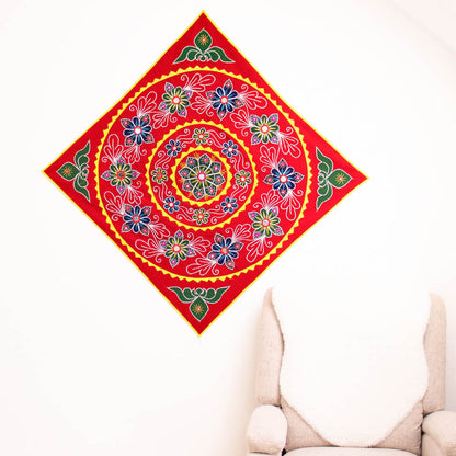 Red Wall Art with Green Motif
