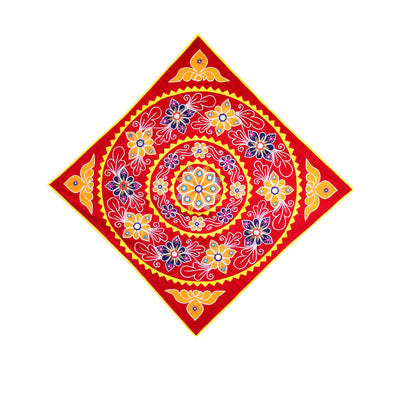 Red Pipli Wall Art with Yellow Motif
