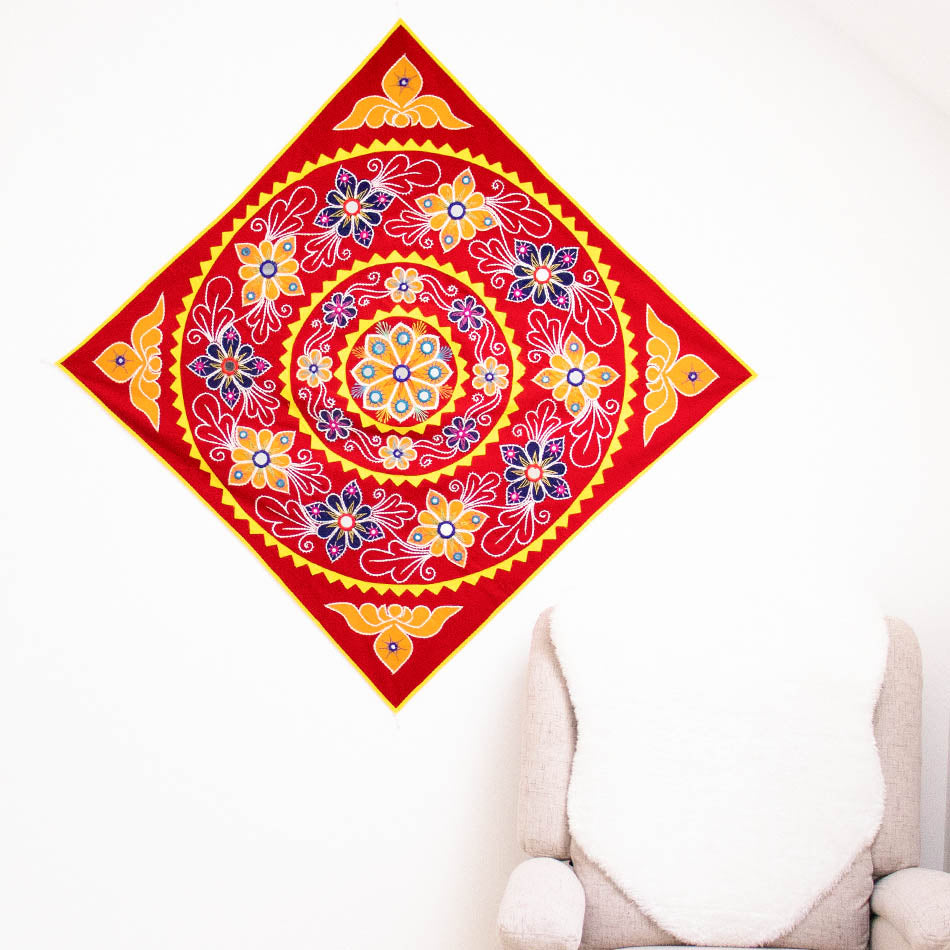 Red Wall Art with Yellow Motif