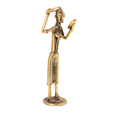 Brass Figurine of a Woman with a Mirror