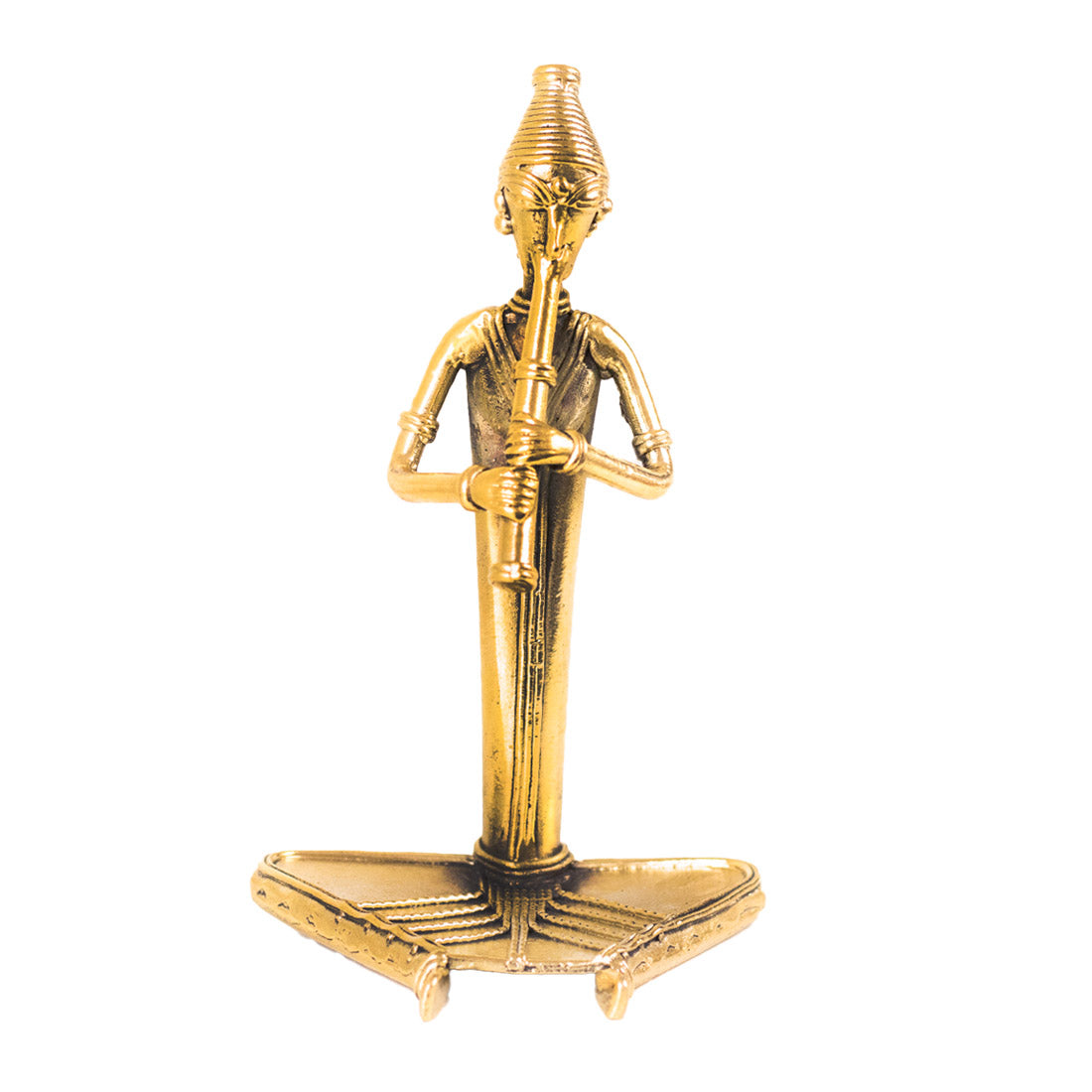 Golden Flutist Brass Figure in Dhokra Art
